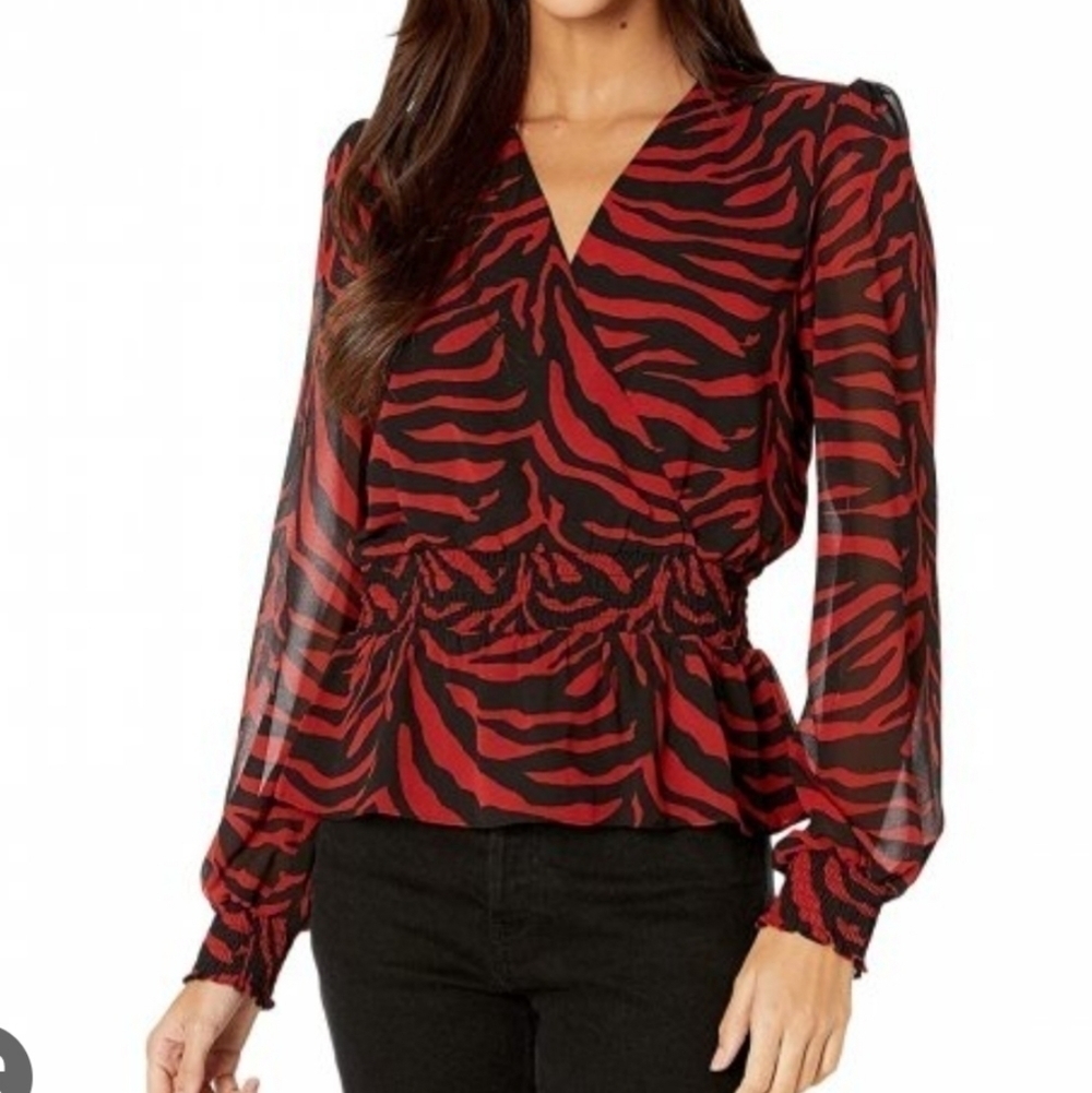 Wayf Kody Smocked Waist Peplum Zebra print Top